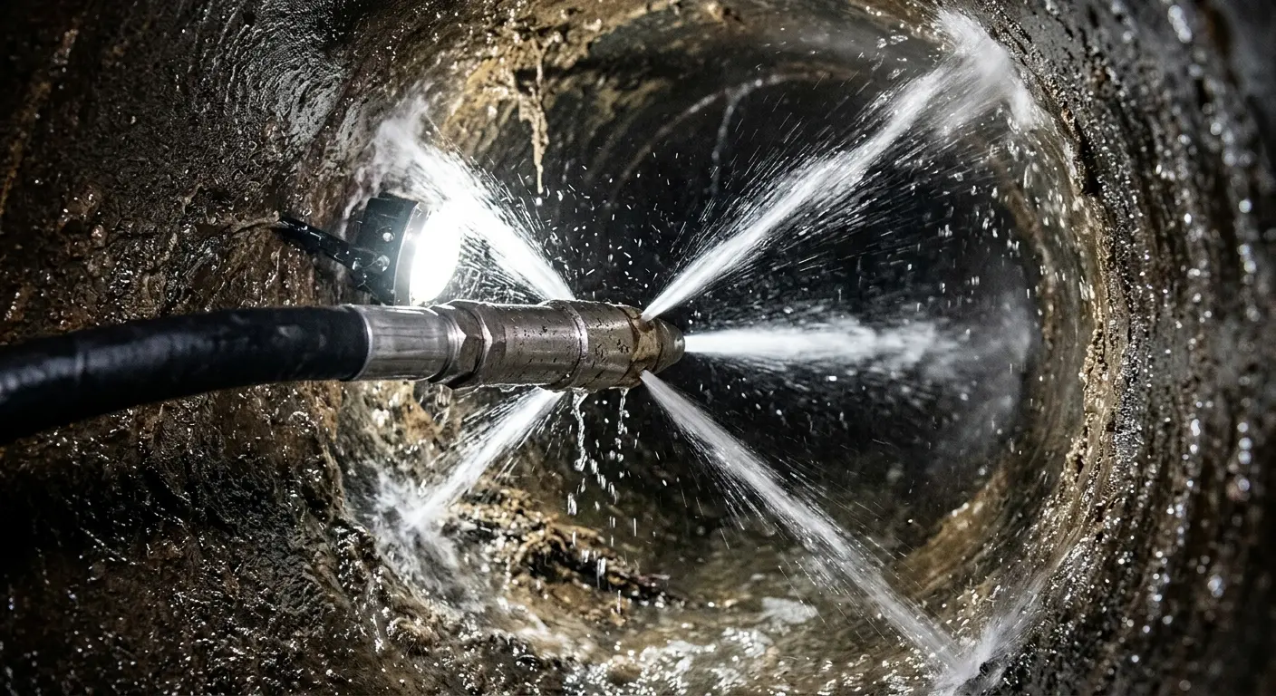 High-pressure hydro jetting nozzle cleaning sewer pipe for Sewer Cleanout in Joliet